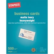 Staples Inkjet Business Cards, 2" x 3 1/2", Matte, Ivory, 500/Cards