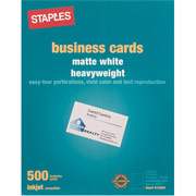 Staples Inkjet Business Cards, 2" x 3 1/2", Matte, White, 500/Cards