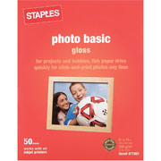 Staples Photo Basic Paper, 8 1/2" x 11", Gloss, 50/Pack