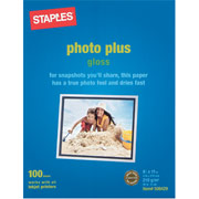 Staples Photo Plus Paper, 8 1/2" x 11", Gloss, 100/Pack