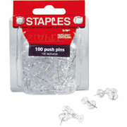 Staples Push Pins, Clear, 100/Pack
