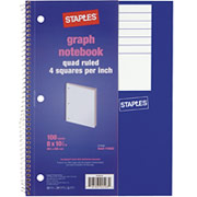 Staples Quadrille 4x4 Spiral Notebook, 8"x10.5"