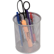 Staples Silver Wire Mesh Jumbo Pencil Cup, 6 1/4"H x 4 1/2" Diameter