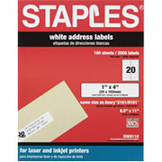 Staples White Multipurpose Address Labels, 1" X 4"