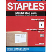 Staples White Multipurpose Full Sheet Labels, 8 1/2" X 11