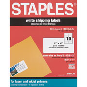 Staples White Multipurpose Shipping Labels, 2" X 4"