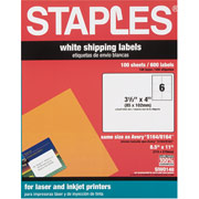 Staples White Multipurpose Shipping Labels, 3 1/3" x 4"