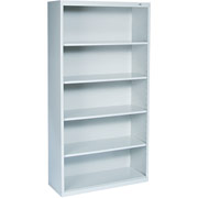 Tennsco Metal Bookcase, 5-Shelf, 66"H, Light Gray