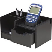 Wood Tones Black-Finish Desk Organizer w/Drawer